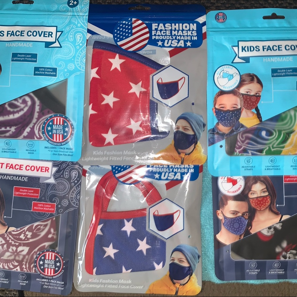 Adult,kids,and toddler size masks in an assortment